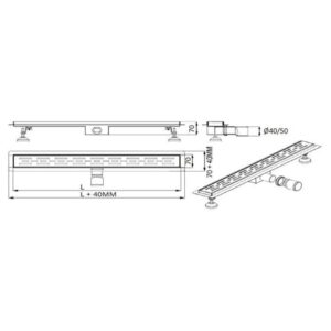 Lineárny sprchový žľab 700mm x 70mm MODERN, nerezové teleso a rošt – Obrázok 4