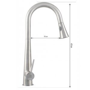 Ermetiq Drezová batéria oblúková INOX 2-funkciová s vyťahovateľnou sprchou – Obrázok 7
